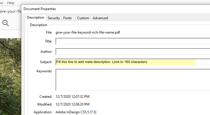 Add informative description to your PDF file