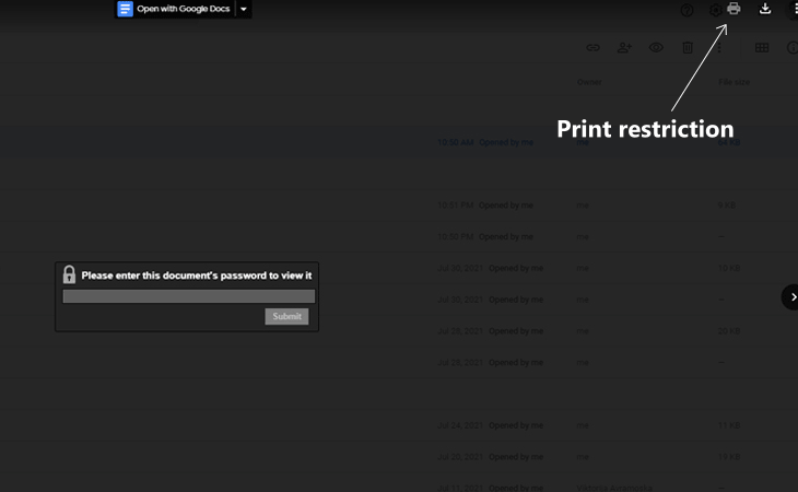 Google Drive PDF printing restrictions
