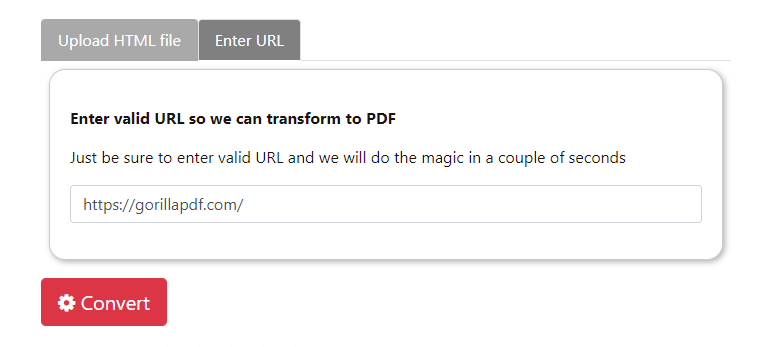 Enter URL of webpage to convert to PDF
