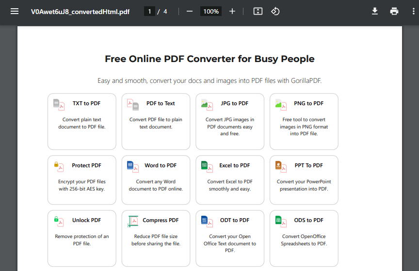 Web page to PDF conversion done with GorillaPDF HTML to PDF converter
