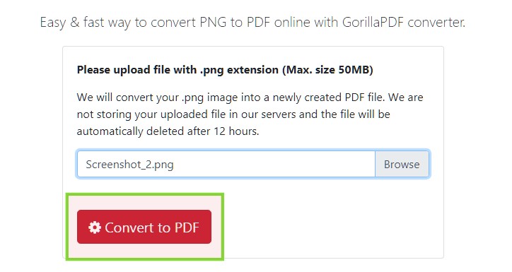 Click on the button to convert to PDF