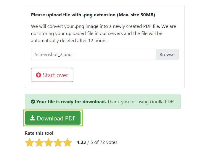 Download converter PDF from screenshot