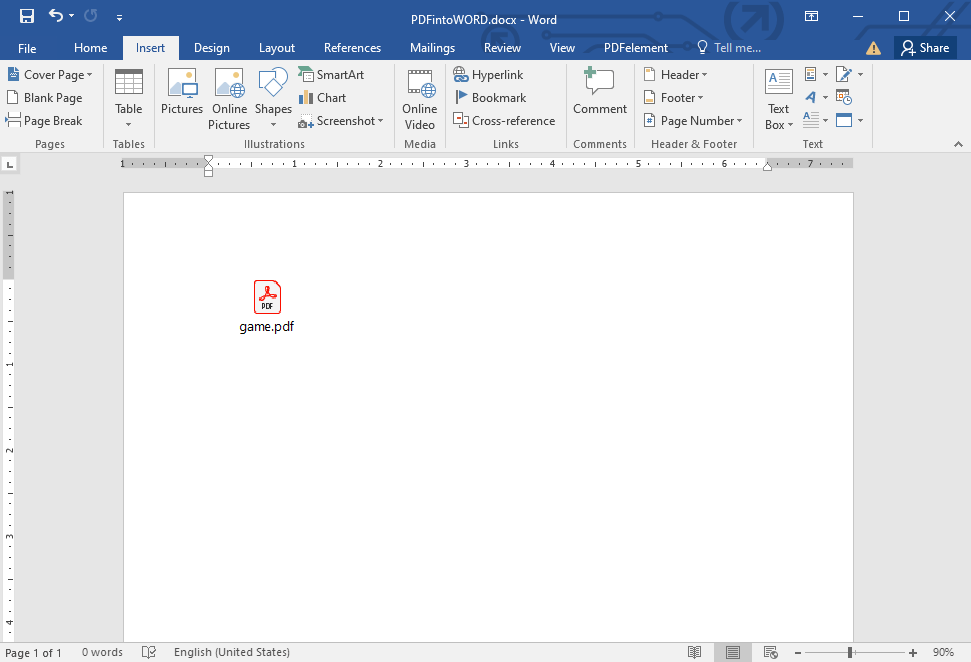 PDF icon into Word